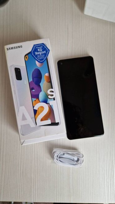 Уюлдук телефондор: Samsung Galaxy A21S, Колдонулган, 64 ГБ, түсү - Ак, 2 SIM