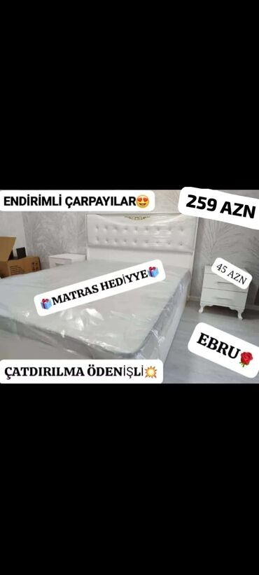 taxt 2 nəfərlik: Двуспальная кровать, Бесплатный матрас, Без выдвижных ящиков, Турция, Ламинат простой