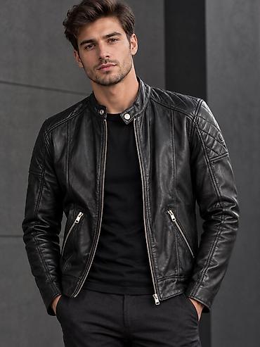 kurtka pilot: DIESEL kişi dəri gödəkçə - Brend: DIESEL - Model: biker tərzli — 1