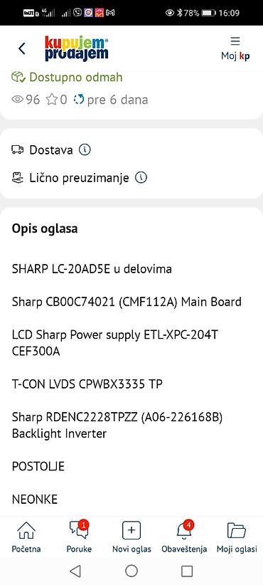 Aksesoari za TV i video: SHARP LC-20AD5E – delovi za TV Dostupni originalni moduli i — 1