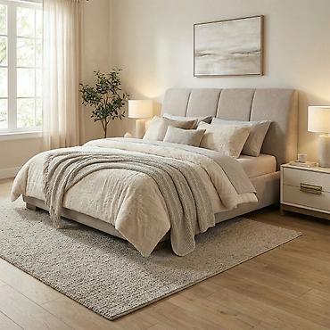 Спальные гарнитуры: Спальный гарнитур, Двуспальная кровать, МДФ, цвет - Бежевый — 4