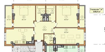 жк венециан: 3 комнаты, 118 м², Элитка, 6 этаж, ПСО (под самоотделку)