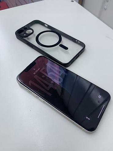 манас телефон: IPhone 13, Б/у, 128 ГБ, Белый, Чехол, 78 % — 2