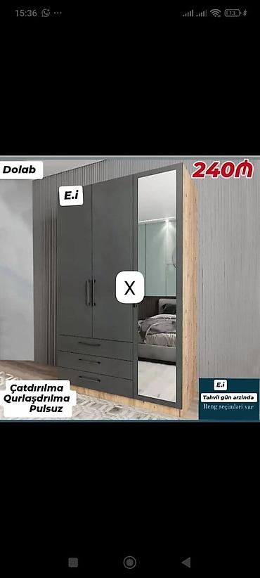Məhsul: Geyim dolabı - Qiymət: 240₼ - Dizayn: Müasir üslubda, tünd — 1