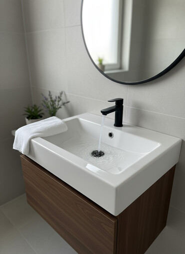 столешницу с мойкой: Раковина для ванной, Квадратная форма, Материал: Керамика