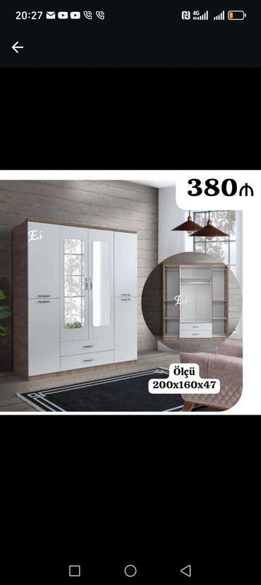 Dolablar: Yeni, 4 qapılı Düz dolab, Dolab-asılqan — 8