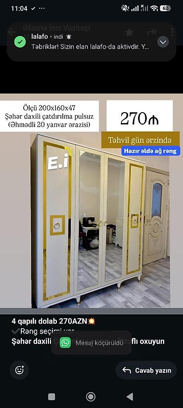 *4 qapılı dolab 270AZN💥* ✔️Rəng seçimi var *Şəhər daxili Çatdırılma