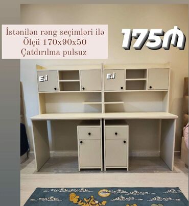 tək masalar: Oğlan və qız üçün, Yeni, Siyirməli, Yazı masası, Stullsuz