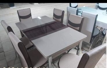 Setovi stolova i stolica: Trpezarijski set – sto sa staklenom pločom i šest stolica - Set — 8