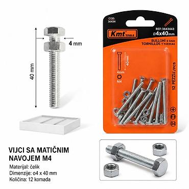 KMT Spoljni šestougaoni šraf sa navrtkom 4×40 mm (M4), set 12 komada