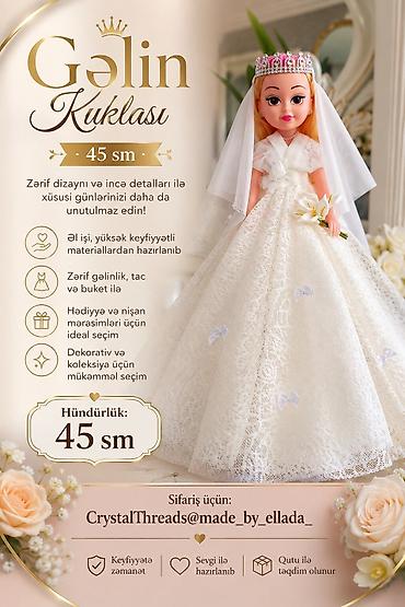 oyuncaq aftamat: Gəlin Kuklası – 45 sm - Əl işi, yüksək keyfiyyətli materiallardan — 1