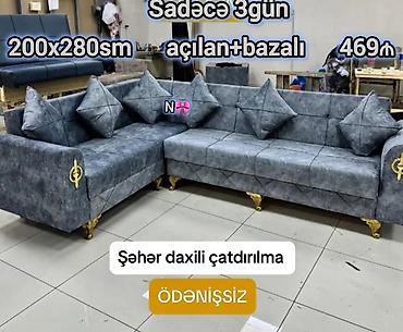 divan pulsuz: Künc divan – açılan və bazalı model - Ölçü: 200x280 sm - Rəng: boz — 1