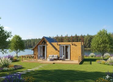 şuşə qablar: Taxta karkaslı modul ev – hazır montajlı Məhsulun təsviri: - Fabrikdə