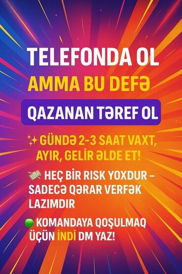 Əməkdaş axtarışı (vakansiyalar): Telefondan istifadə edərək gəlir əldə etmək imkanı. Gündə cəmi 2-3