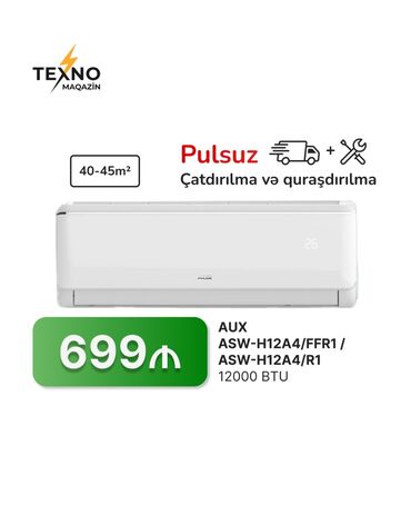 Kondisionerlər: Kondisioner AUX, 40-45 kv. m, Split sistem, Kredit yoxdur, Pulsuz quraşdırılma