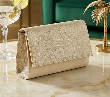 torba majkl kors: Elegantna večernja torbica – zlatna - Model: damska clutch torbica sa — 1