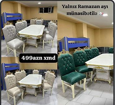 2 el mebiler: Qonaq otağı üçün, Yeni, Açılmayan, Dördbucaq masa, 6 stul — 1