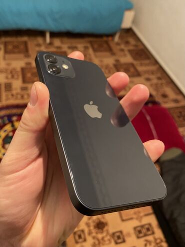 телефон 13: IPhone 12, Б/у, 64 ГБ, Jet Black, Защитное стекло, Чехол, 77 %