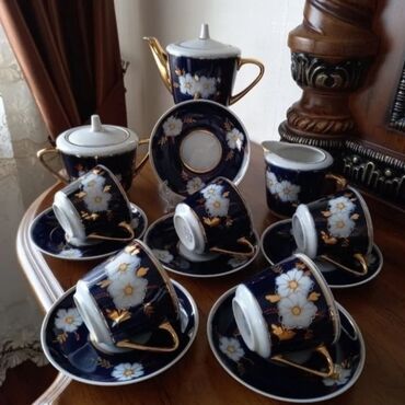 Çay dəstləri və servizlər: Çay dəsti, rəng - Göy, Farfor, 12 nəfərlik, Almaniya