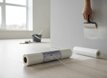 изделия из войлока: Стеклохолст малярный «Эверест Мах» используется для защиты стен и