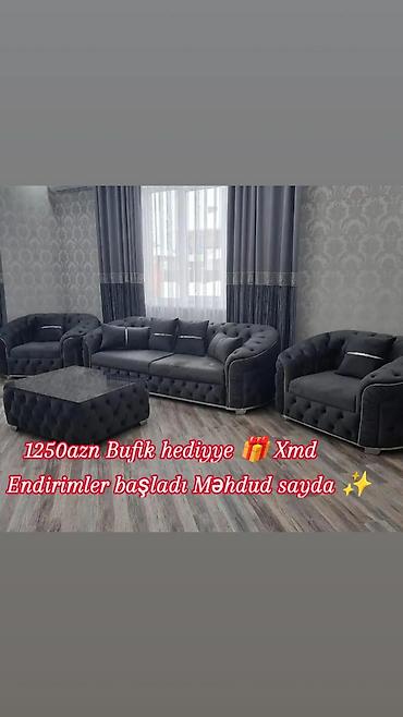 divan kreslo uzlukləri: Qonaq otağı üçün 3+1+1 dəst yumşaq mebel - 1 ədəd 3 nəfərlik divan - 2 — 1