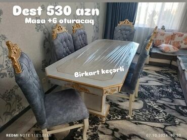 Masa və oturacaq dəstləri: Qonaq otağı üçün, Yeni, Açılmayan, Dördbucaq masa, 6 stul — 20