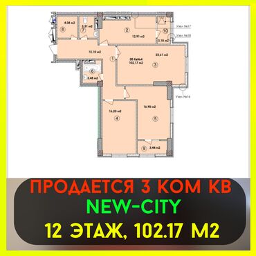Продажа домов: 3 комнаты, 102 м², Элитка, 12 этаж, ПСО (под самоотделку)