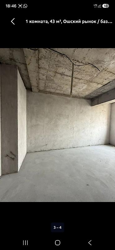 Продажа квартир: 1 комната, 43 м², Ошский рынок / базар Элитка, 3 этаж, ПСО (под самоотделку) — 2