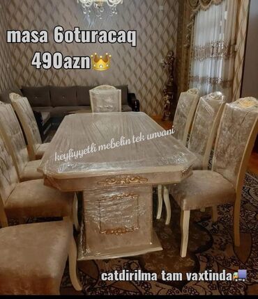 ikinci el stol desti: Qonaq otağı üçün, Yeni, Açılmayan, Dördbucaq masa, 6 stul, Azərbaycan