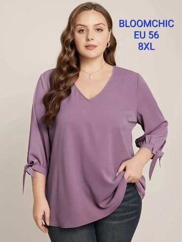 kosulja sa cirkonima: 8XL (EU 56), Jednobojni, bоја - Ljubičasta