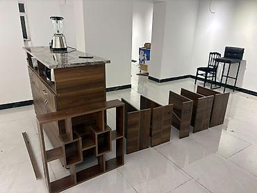 qoz: Mətbəx adası və modul rəf dəsti - Material: ağac teksturalı laminat — 1
