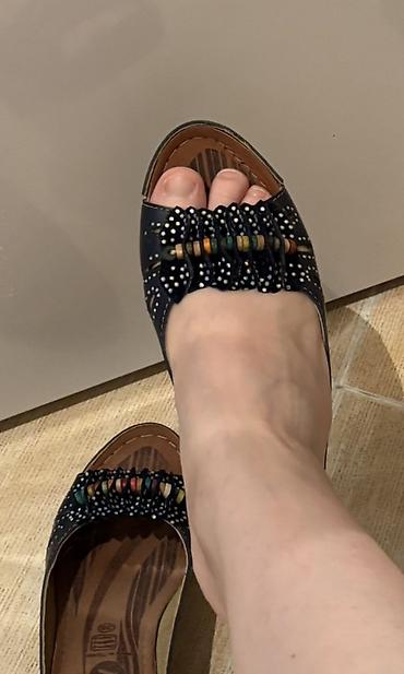 Basanoşka və səndəllər: Qadın üçün klin topuqlu (wedged) açıq burunlu sandal - Rəng: Tünd göy — 3