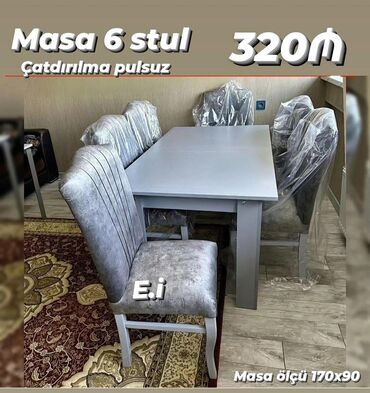Yataq otağı dəstləri: Qonaq otağı üçün, Yeni, Açılmayan, Dördbucaq masa, 6 stul