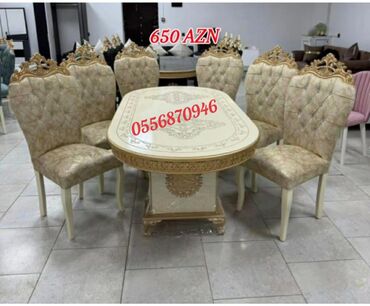 Masa və oturacaq dəstləri: Qonaq otağı üçün, Yeni, Açılmayan, Dördbucaq masa, 6 stul — 27