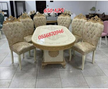 Masa və oturacaq dəstləri: Qonaq otağı üçün, Yeni, Açılmayan, Dördbucaq masa, 6 stul — 4