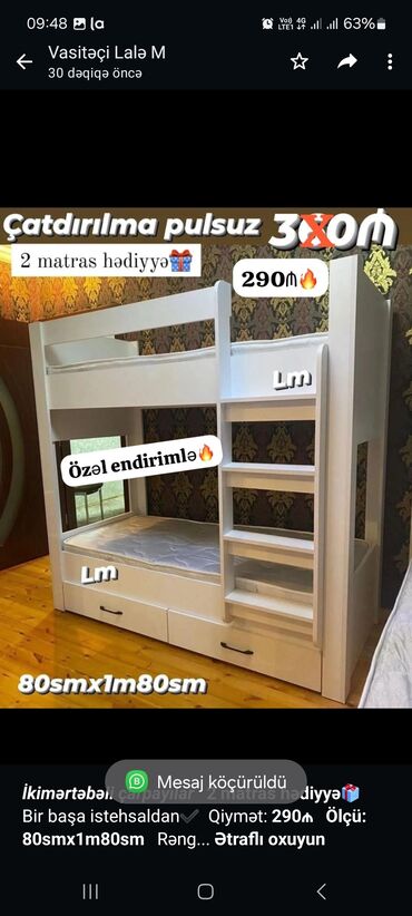 oglan ucun hediyye: _*İkimərtəbəli çarpayılar*_ *2 matras hədiyyə🎁* Bir başa