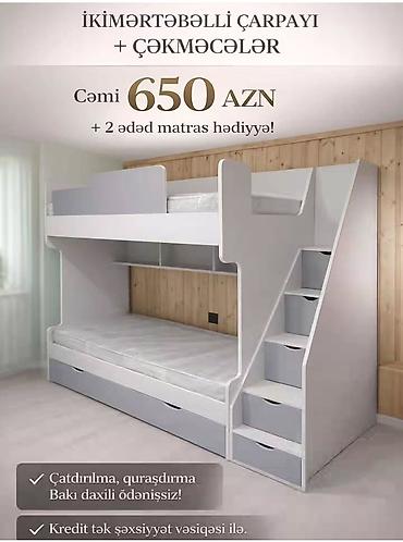alaca mebel: İkimərtəbəli çarpayı + çəkicməcələr - Modern dizaynlı ikimərtəbəli — 1