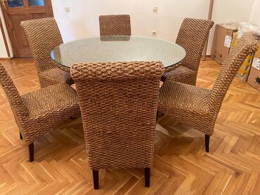 стол кухонный: Balkon üçün, İşlənmiş, Oval masa, 6 stul
