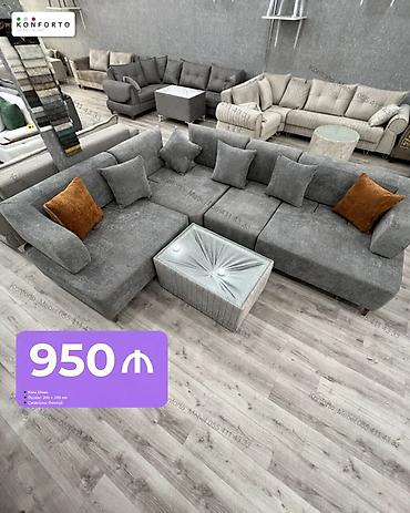 Künc divan – Konforto - Ölçü: 300 × 200 sm - Rəng: Boz (narıncı dekor
