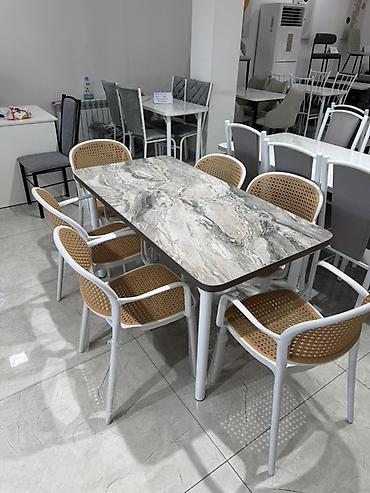 silver kitchen: Обеденная группа: прямоугольный стол с «каменной» столешницей и 6 — 2