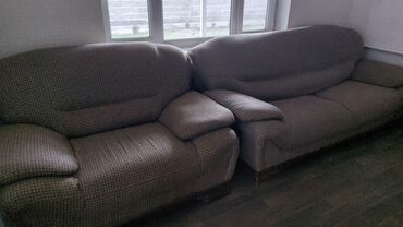 Мягкий диван с креслом материал мешковина б/у в хорошем состоянии