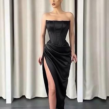 Haljine: ❤️Elegantna večernja haljina – model bez bretela sa visokim prorezom — 11