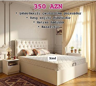 Yataq dəsti – bazalı model - Yumşaq başlıqla dizayn olunmuş, ağ
