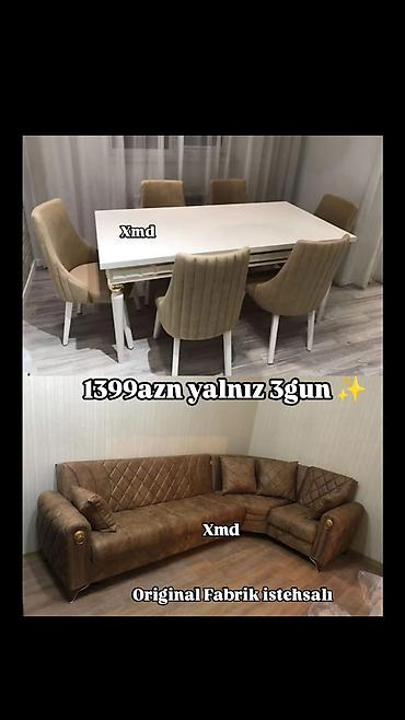 Məhsul: Yemək otağı dəsti və künc divanı - Yemək masası: Ağ