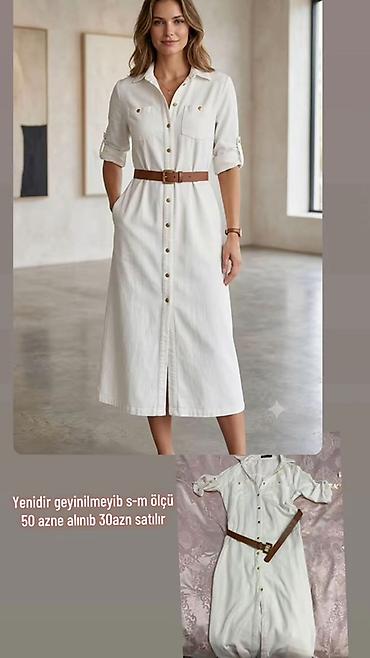 ev geyimleri ve qiymetleri: Ağ rəngli köynək-fason midi don - Ölçü: S–M - Model: ön hissə boyunca — 2