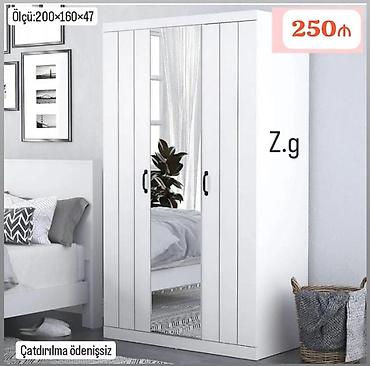 Ağ rəngdə, 3 qapılı paltar dolabı. - Ölçü: 200 × 160 × 47 sm (şəkildə