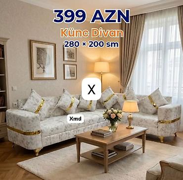 Диваны: Künc divan – 280 × 200 sm • Şık klassik dizayn: açıq rəngli parça — 1