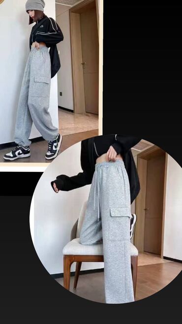 Женские брюки: Карго-джоггеры хаки - Прямой свободный крой - Эластичный пояс на — 9