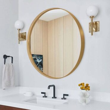 рама для зеркала: Зеркало в стиле лофт, в алюминиевой раме цвет : золото Диаметр 70 см