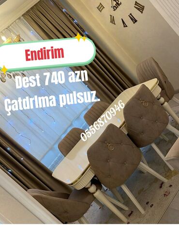 Masa və oturacaq dəstləri: Qonaq otağı üçün, Yeni, Açılmayan, Dördbucaq masa, 6 stul — 19